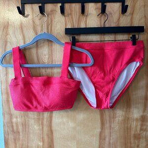 Red "LOFT Beach" Two Piece High Waisted Swim Suit